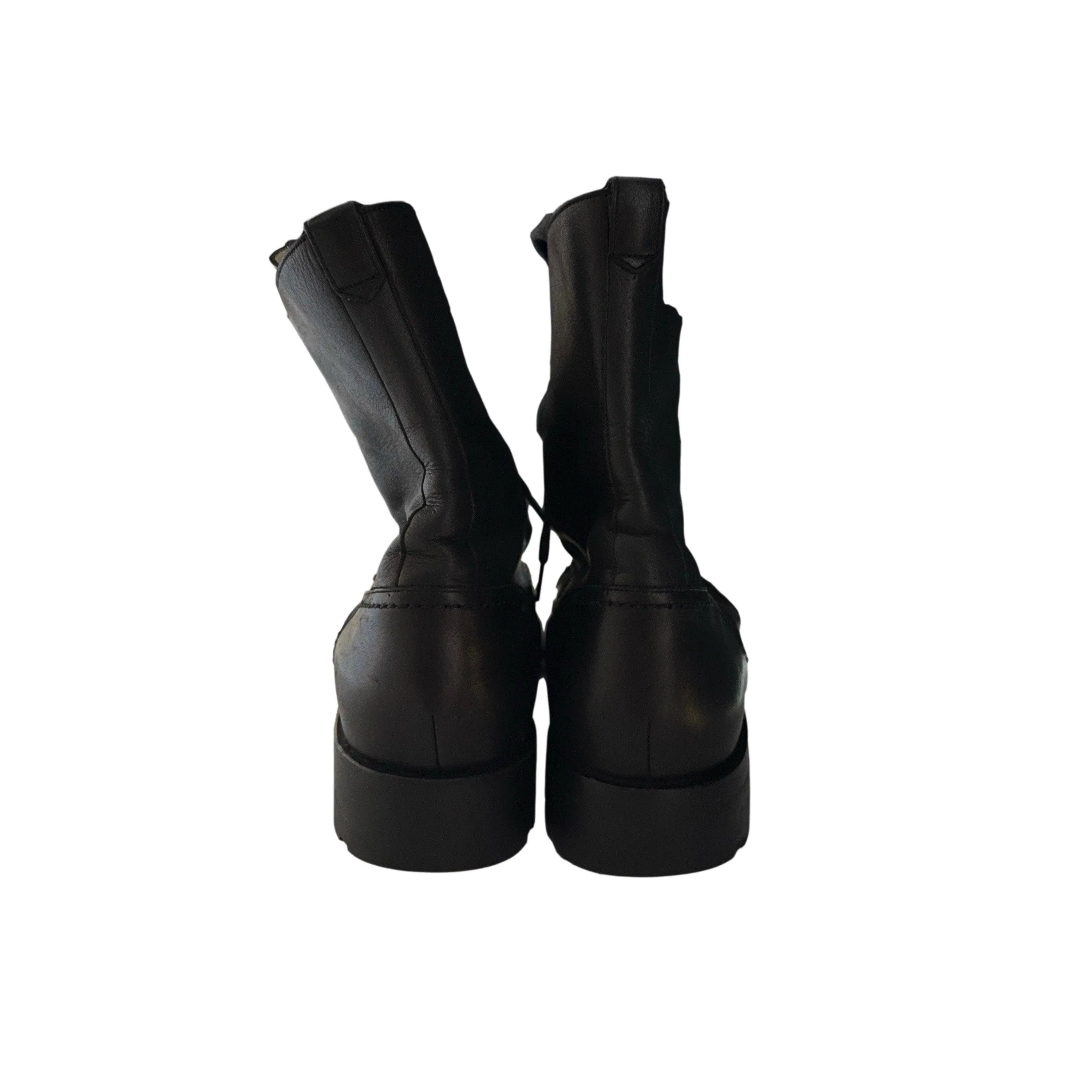 Chanel Black Logo Leather Combat Boots