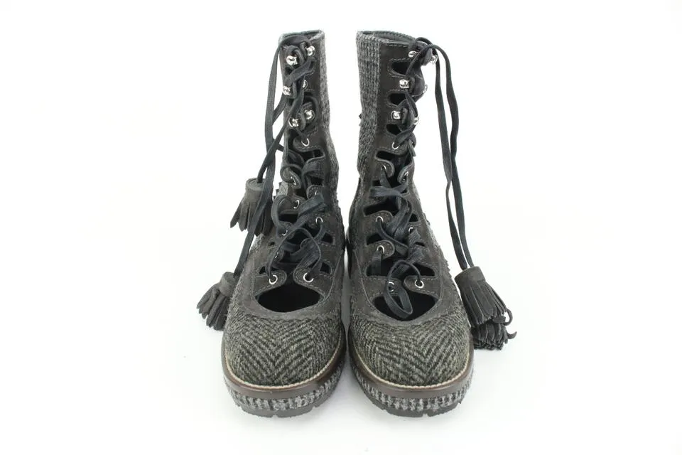 Chanel Size 36 CC Logo Tweed Combat Boots 40cz413s