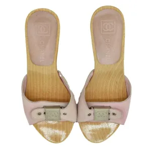 Chanel - Wood Slide Heels Sandals - Pink Suede CC Logo Buckle - 35 US 5