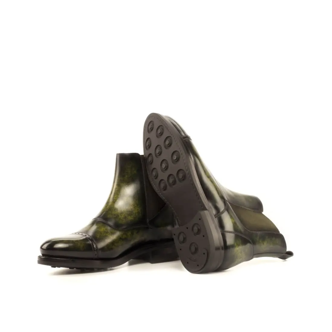 Cheslea Boots Cut en cuir patiné vert forêt - Semelles Dainite®