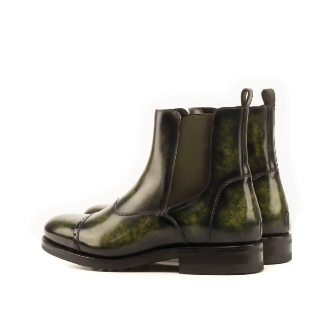 Cheslea Boots Cut en cuir patiné vert forêt - Semelles Dainite®