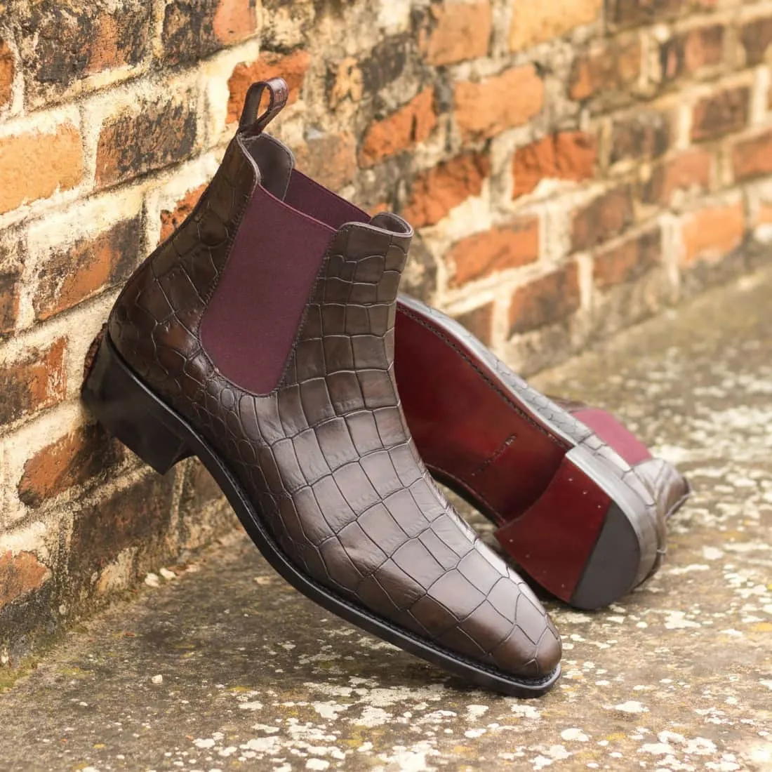 Cheslea Boots en croco marron foncé