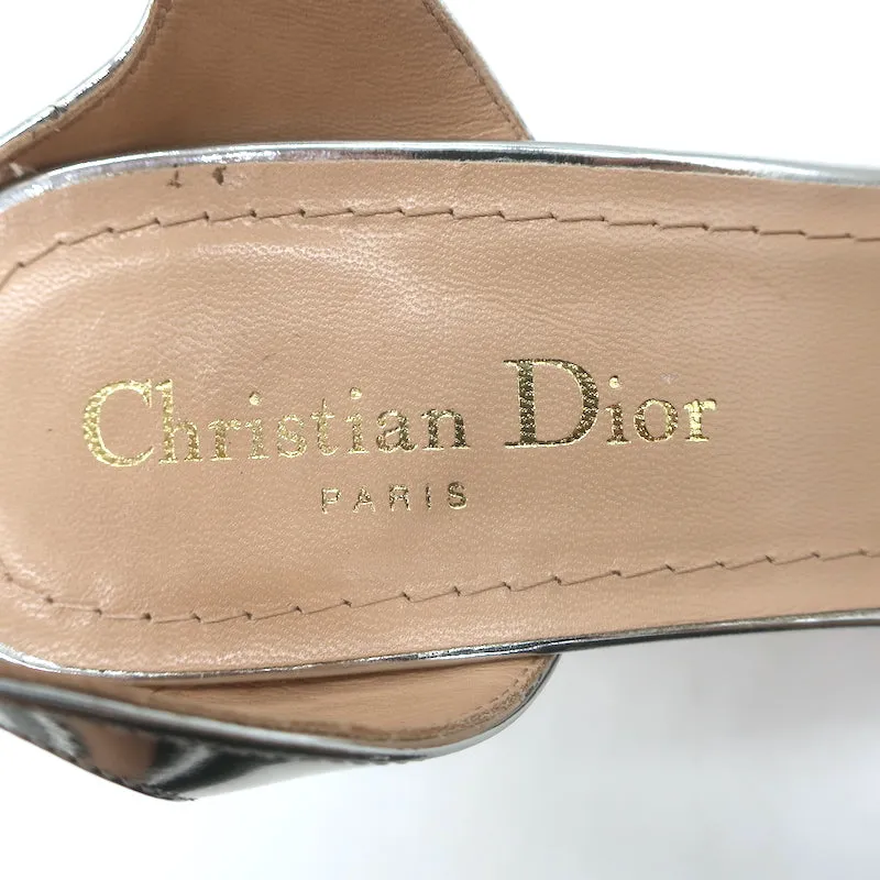 Christian Dior Metallic Ankle Strap Sandals Silver Mirrored Leather Size 39