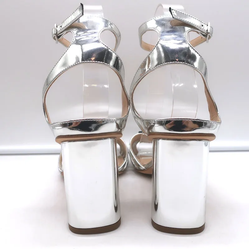 Christian Dior Metallic Ankle Strap Sandals Silver Mirrored Leather Size 39