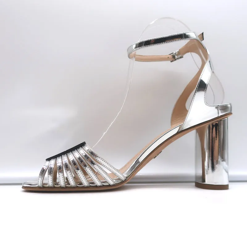 Christian Dior Metallic Ankle Strap Sandals Silver Mirrored Leather Size 39