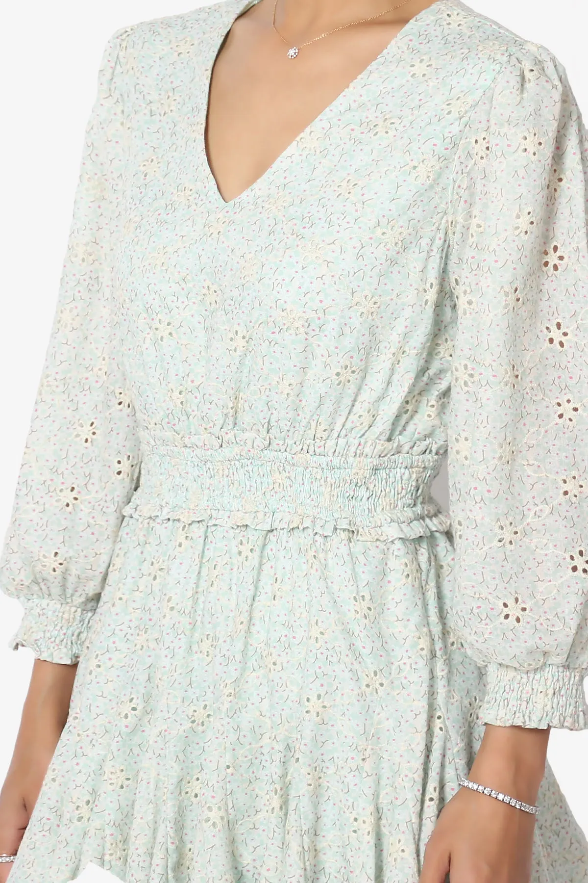 Clarabeth Embroidered 3/4 Sleeve Fit & Flare Dress