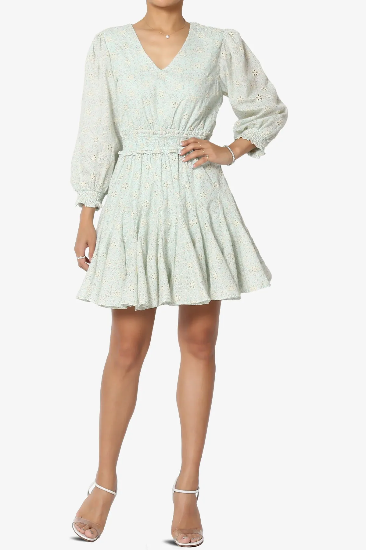 Clarabeth Embroidered 3/4 Sleeve Fit & Flare Dress