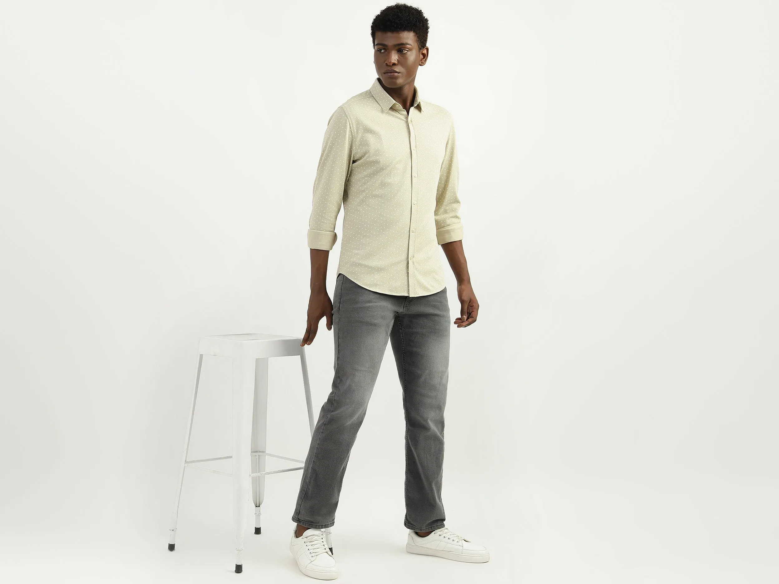 Cotton Blend Printed Spread Collar Mens Shirts