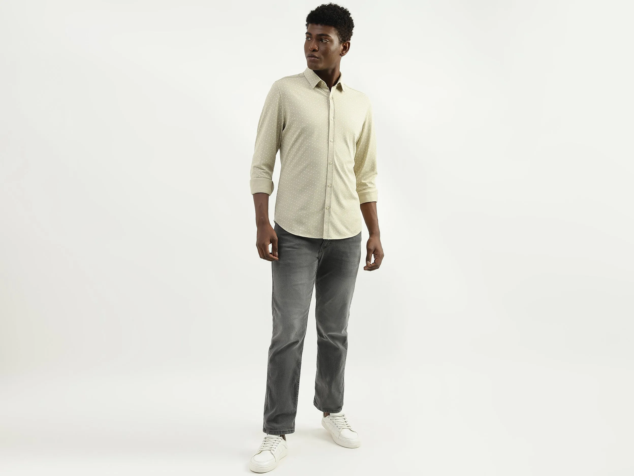 Cotton Blend Printed Spread Collar Mens Shirts