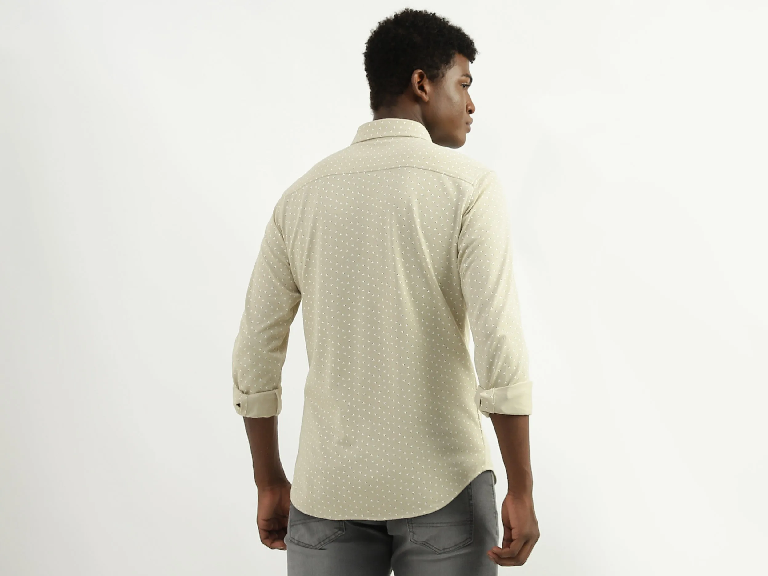 Cotton Blend Printed Spread Collar Mens Shirts
