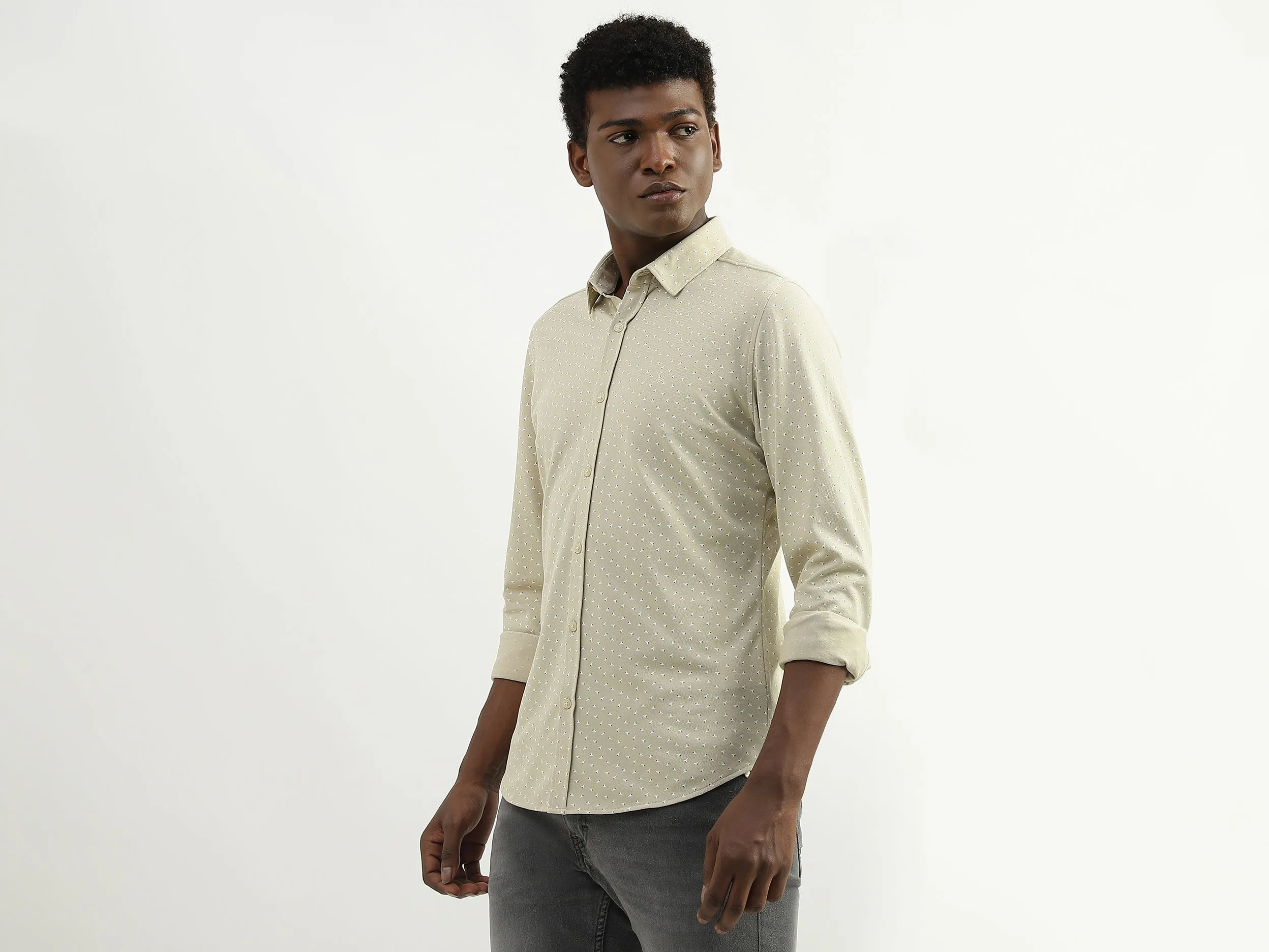 Cotton Blend Printed Spread Collar Mens Shirts