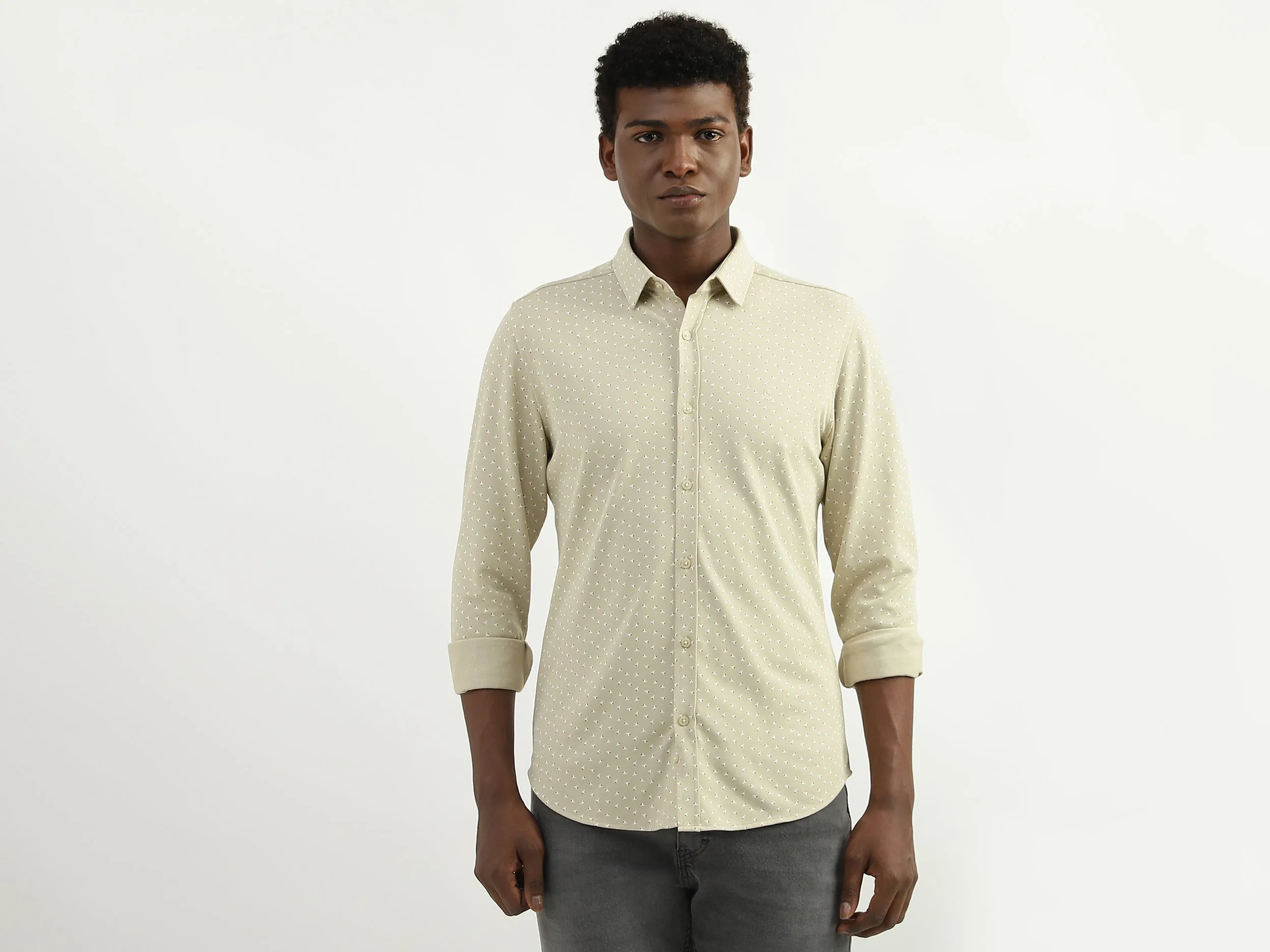 Cotton Blend Printed Spread Collar Mens Shirts