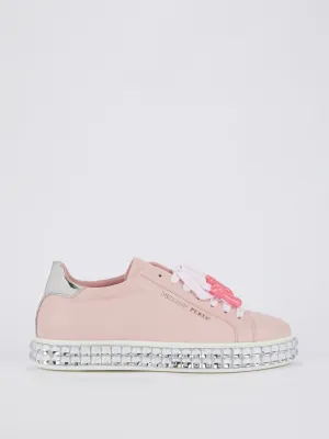 Crystal Sole Pink Leather Sneakers
