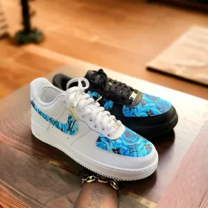 Custom  Nike Air Force 1s Blue Rose LV design