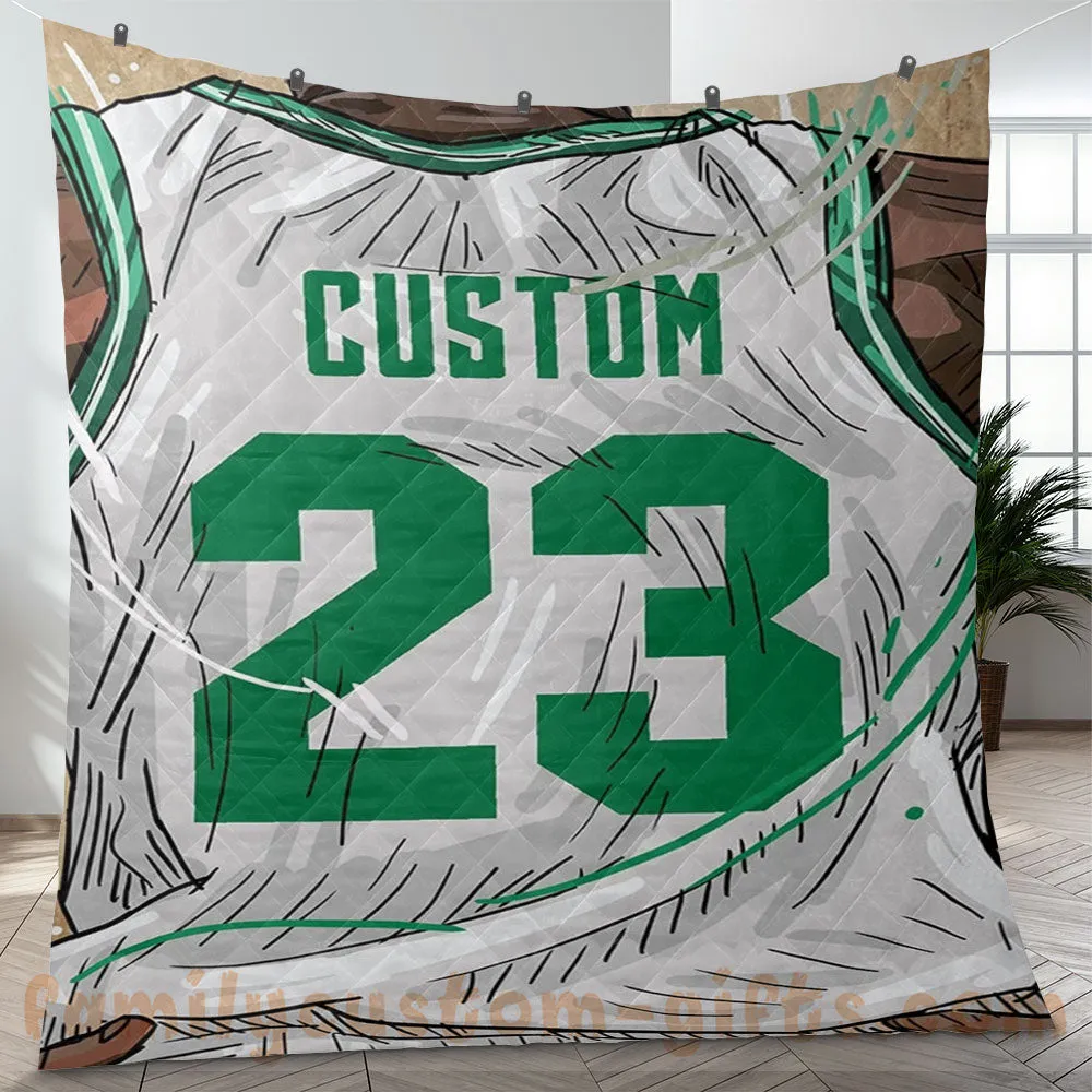 Custom Premium Quilt Blanket Boston Jersey Basketball Personalized Quilt Gifts for Her & Him