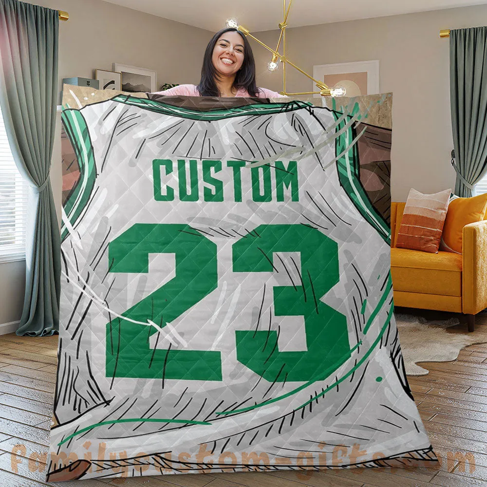 Custom Premium Quilt Blanket Boston Jersey Basketball Personalized Quilt Gifts for Her & Him