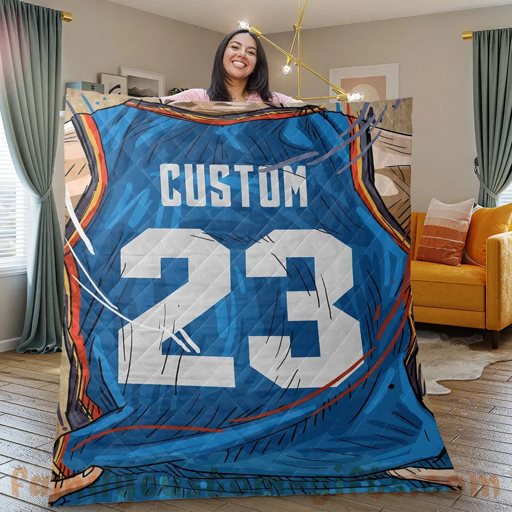 Custom Premium Quilt Blanket Oklahoma City Jersey Basketball Personalized Quilt Gifts for Her & Him