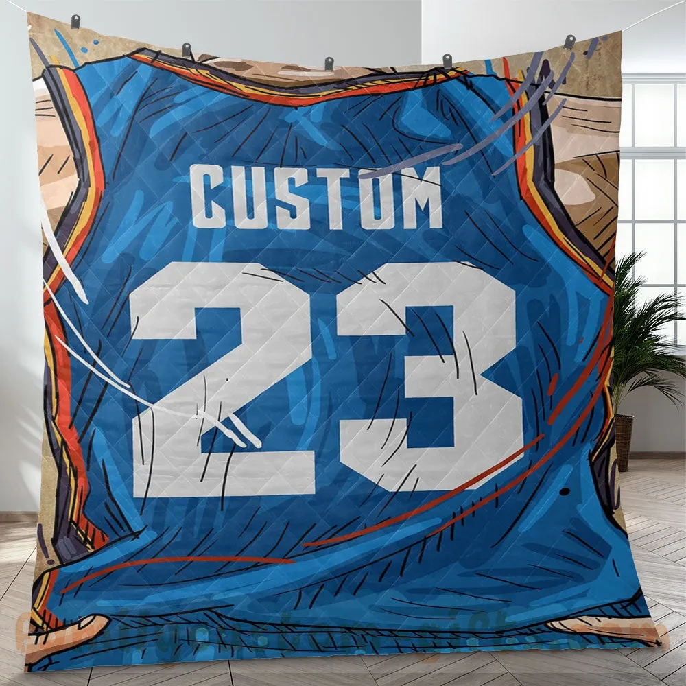 Custom Premium Quilt Blanket Oklahoma City Jersey Basketball Personalized Quilt Gifts for Her & Him