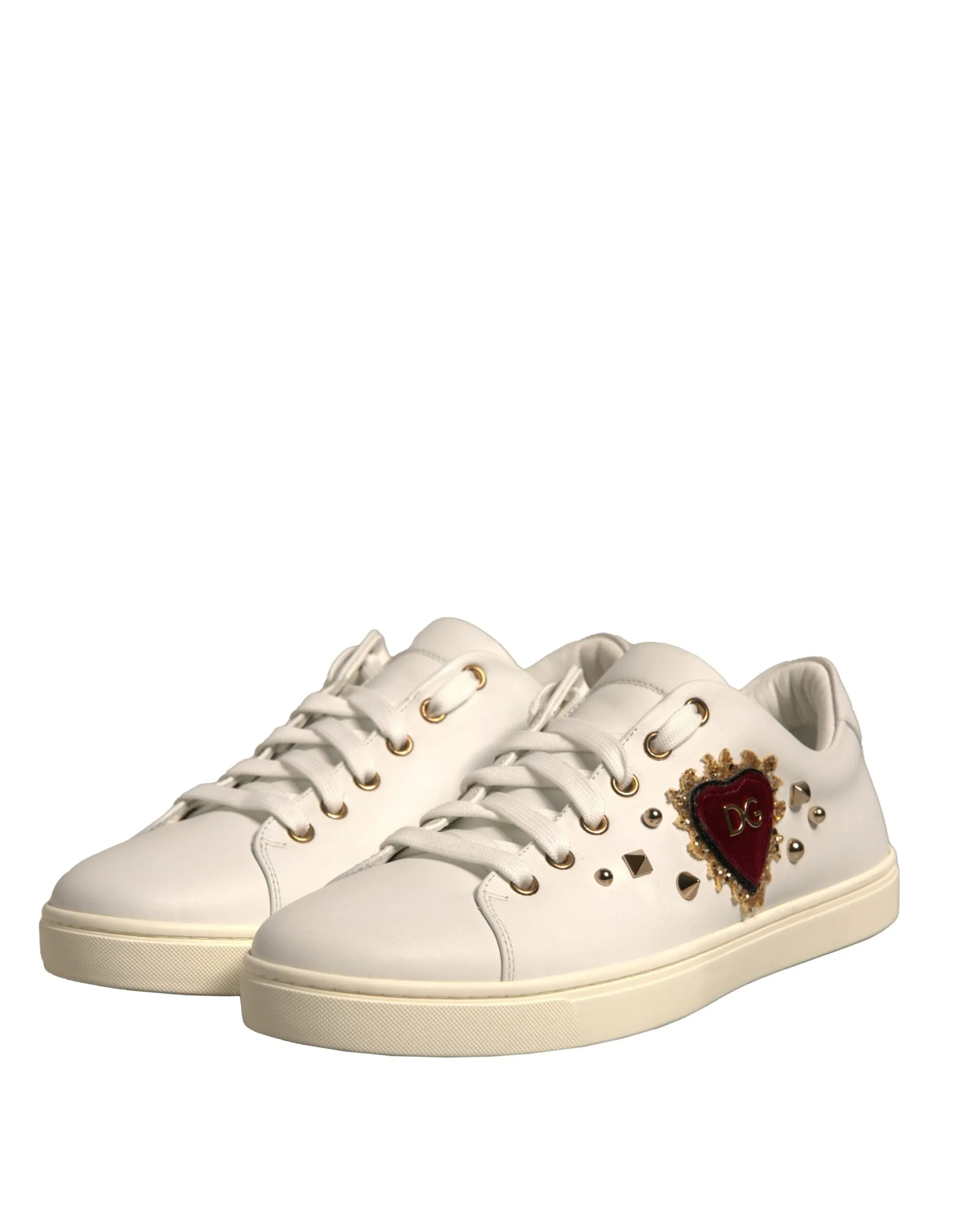 Dolce&Gabbana Men White Sneakers Leather Embellished Casual Trainer Shoes EUR 41