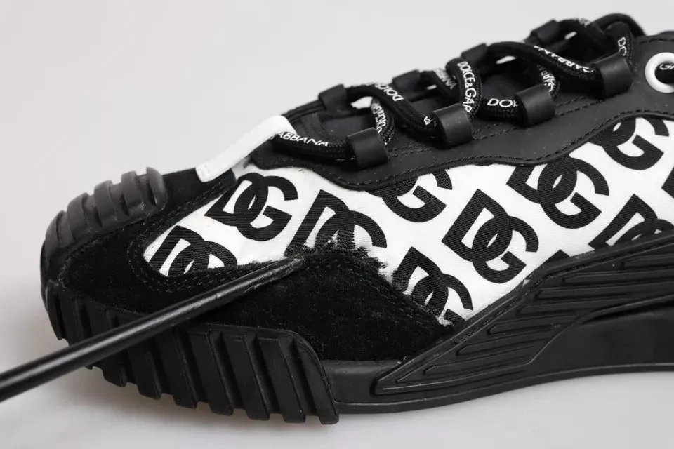 Dolce&Gabbana NS1 Men Black Sneakers Nylon Logo Print Casual Trainer Shoes EU 45