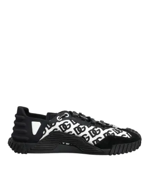 Dolce&Gabbana NS1 Men Black Sneakers Nylon Logo Print Casual Trainer Shoes EU 45
