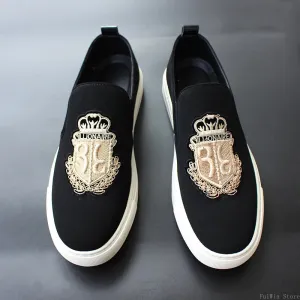Embroidery Black Suede Leather Loafers