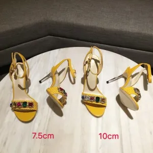 Fashion Summer High Heel Sandals Rough Fish Head Open-toed Sandals Sexy Crystal Women's Shoes Genuine Leather Women's Sandals