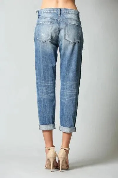 Flying Monkey Tuxedo Stripe Distressed Jeans