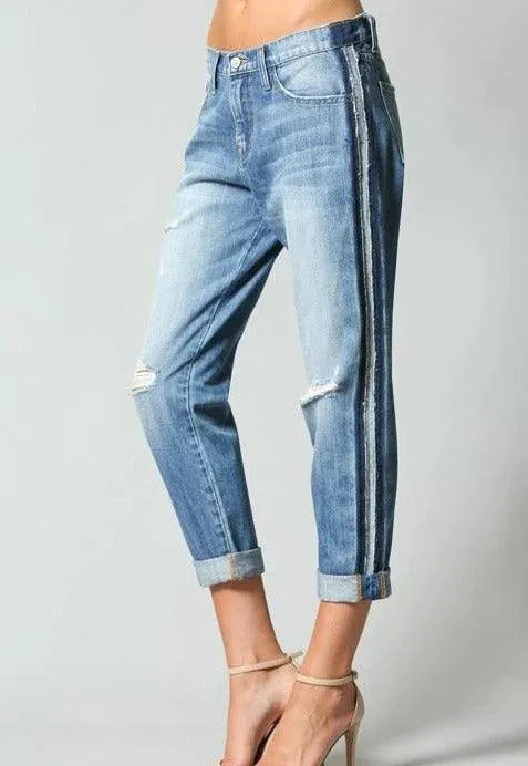 Flying Monkey Tuxedo Stripe Distressed Jeans