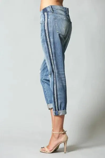 Flying Monkey Tuxedo Stripe Distressed Jeans