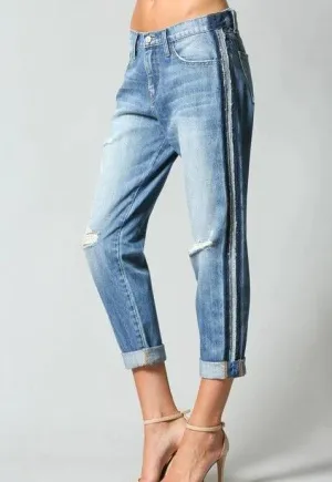 Flying Monkey Tuxedo Stripe Distressed Jeans