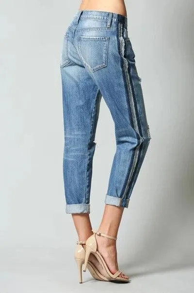 Flying Monkey Tuxedo Stripe Distressed Jeans