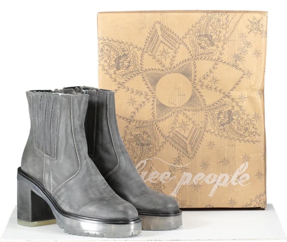 Free People Smokey Grey Chunky Block Heel Chelsea Boots UK 4 EU 37 👠