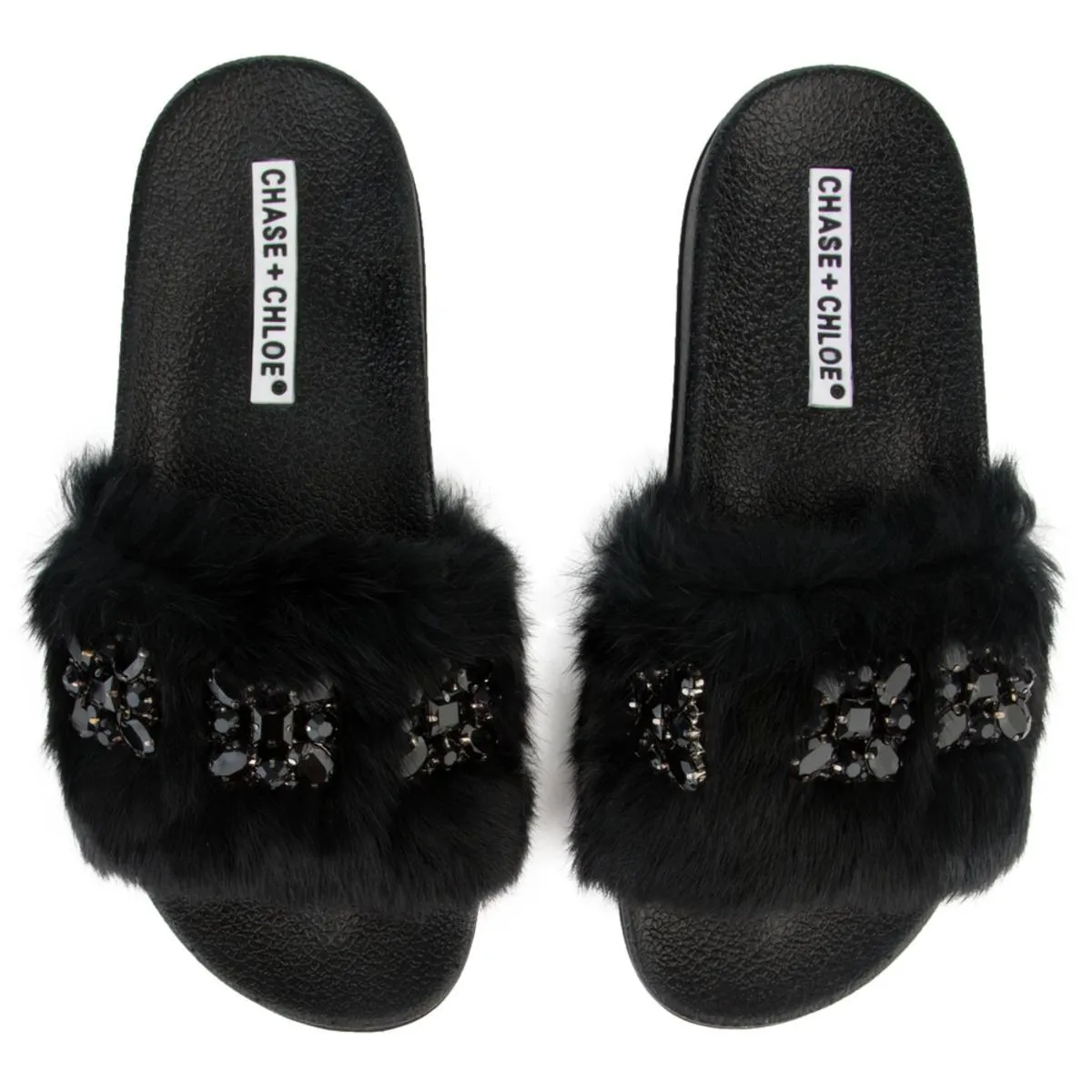 Furry Black Slides  BLACK