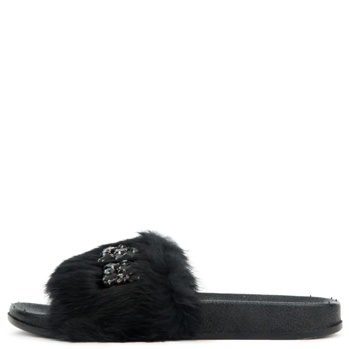 Furry Black Slides  BLACK