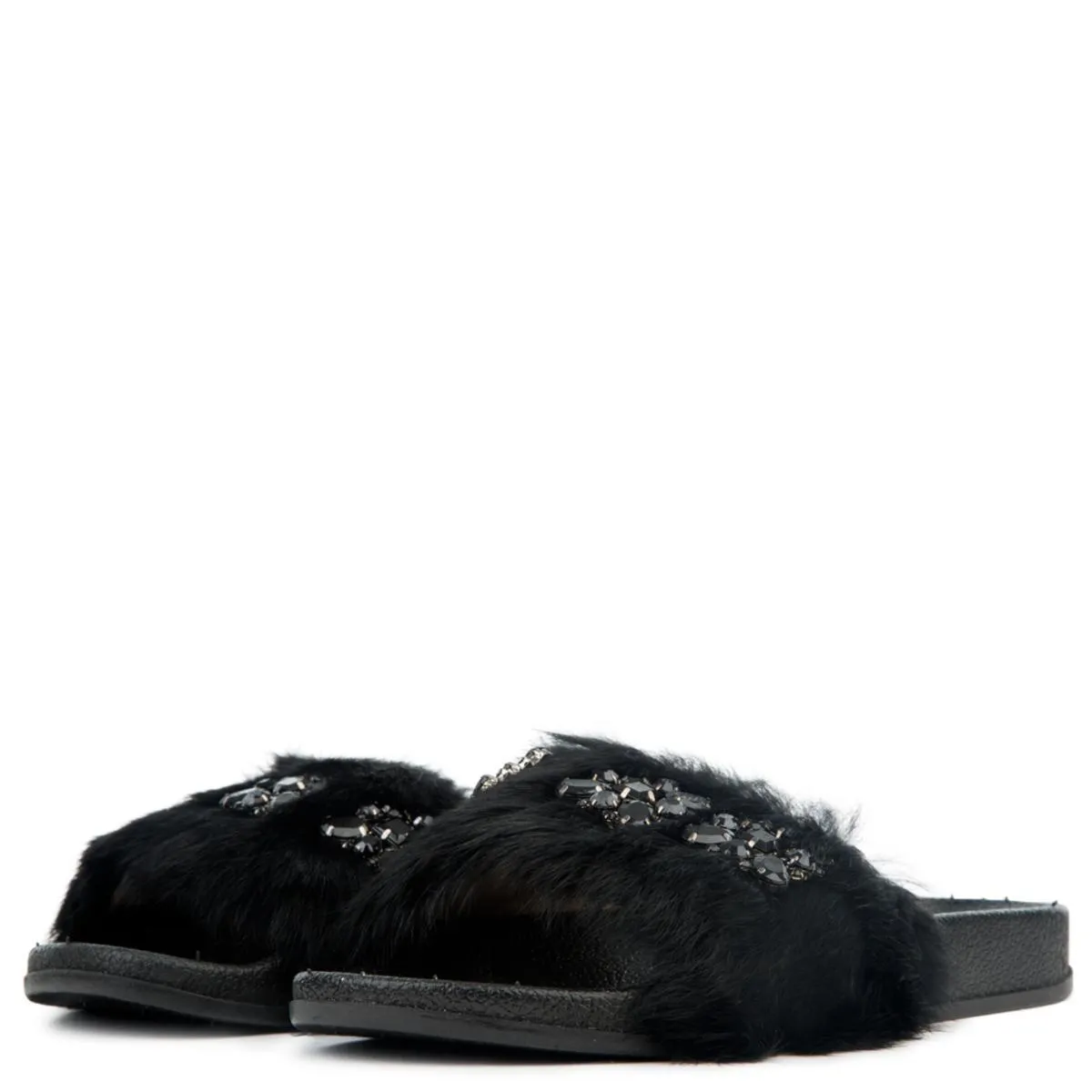 Furry Black Slides  BLACK