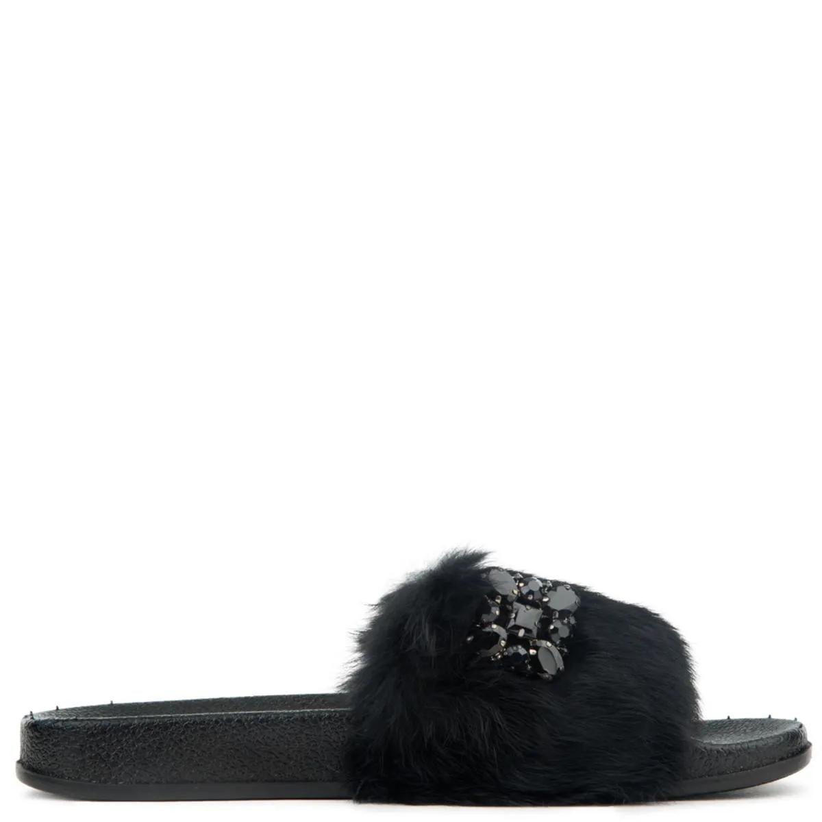 Furry Black Slides  BLACK