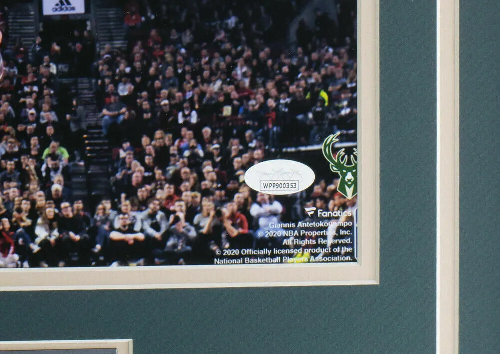 Giannis Antetokounmpo Signed Framed 16x20 Photo vs. Trailblazers JSA