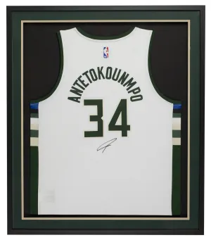 Giannis Antetokounmpo Signed Framed White Authentic Swingman Bucks Jersey BAS