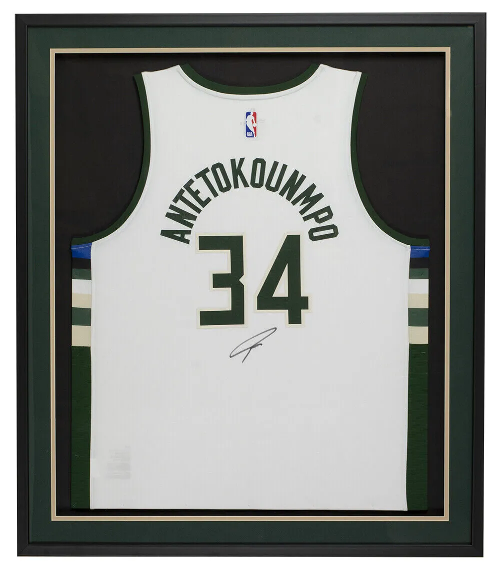 Giannis Antetokounmpo Signed Framed White Authentic Swingman Bucks Jersey BAS