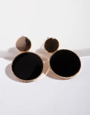 Gold Black Circle Drop Earrings