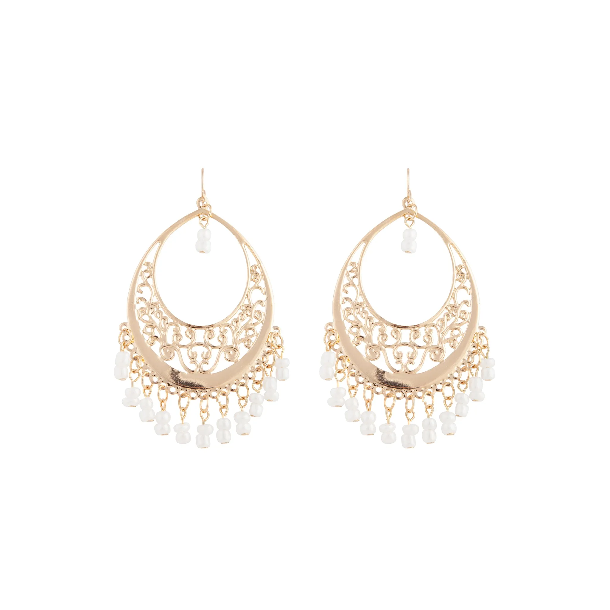 Gold Filigree Teardrop Pearl Chandbali Earrings