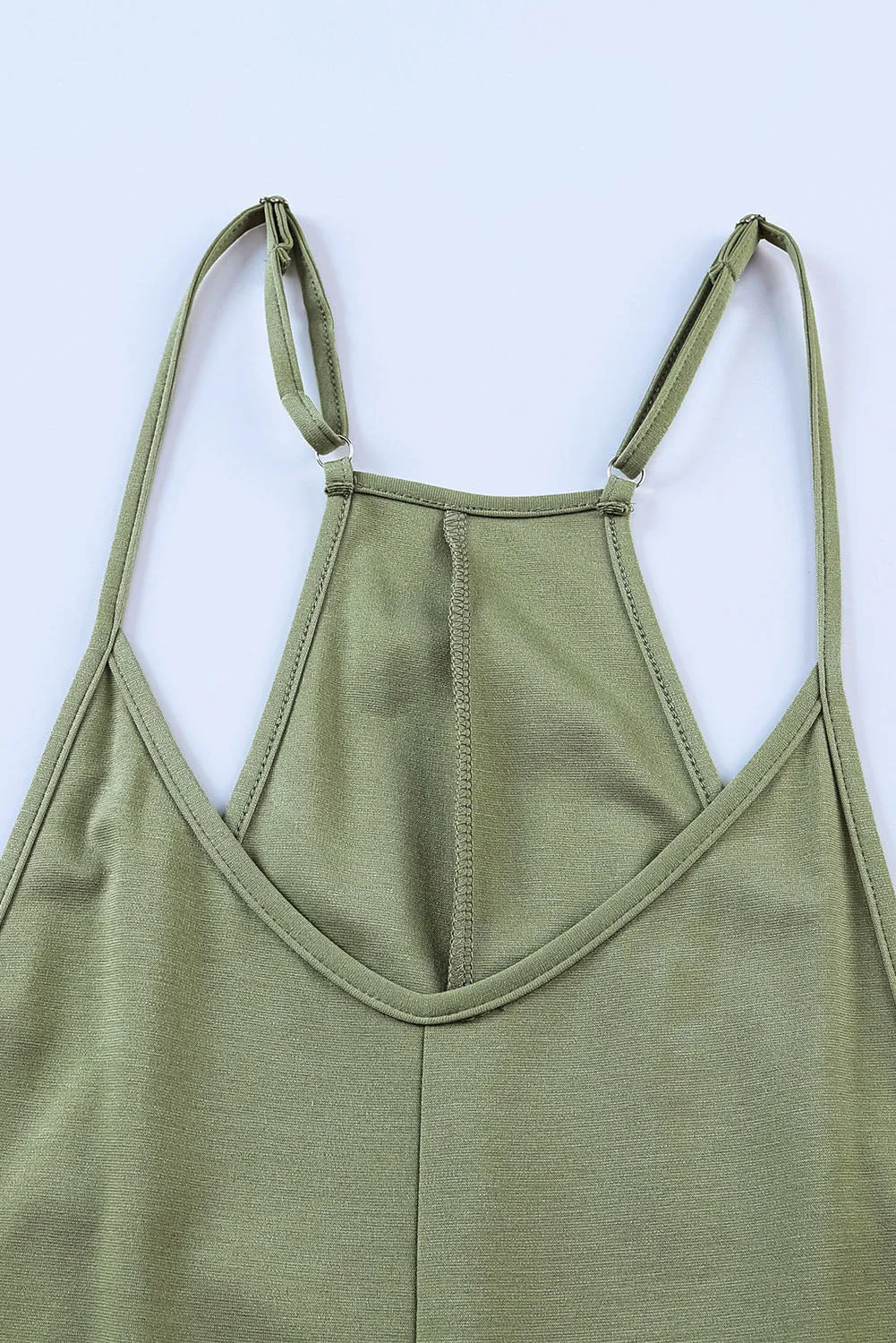 Green Pocketed Adjustable Spaghetti Strap Straight Leg Jumpsuit