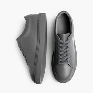 Grey Leather Low Top Lace Up Sneakers with Grey Sole - Sneaker Shoes