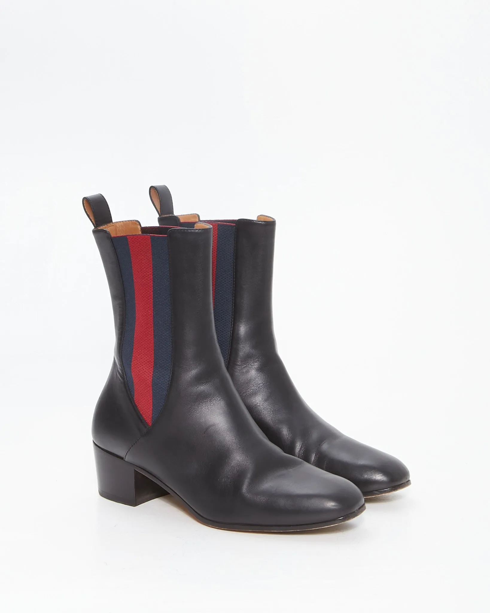 Gucci Black Leather Web Accent Chelsea Boots - 38