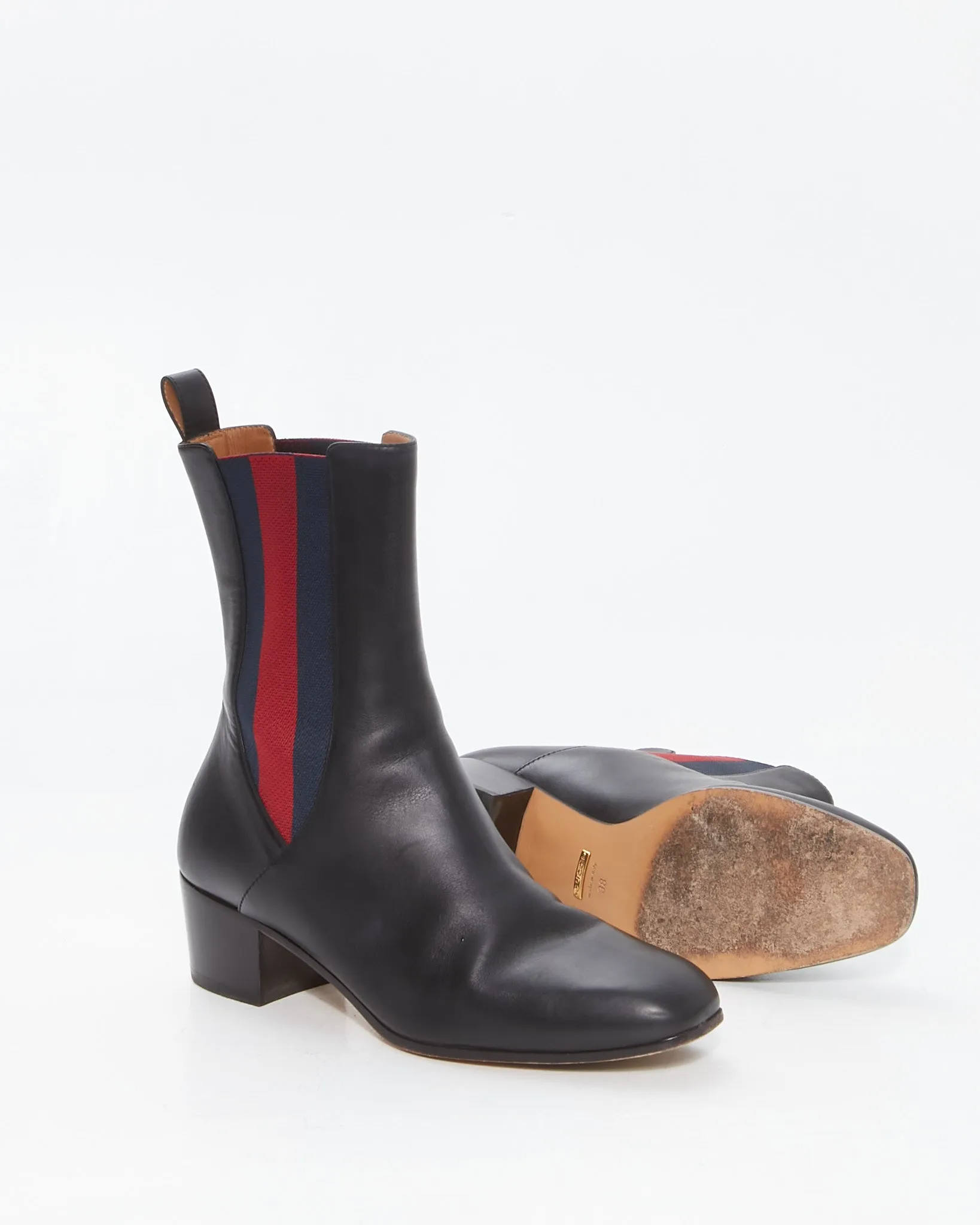 Gucci Black Leather Web Accent Chelsea Boots - 38