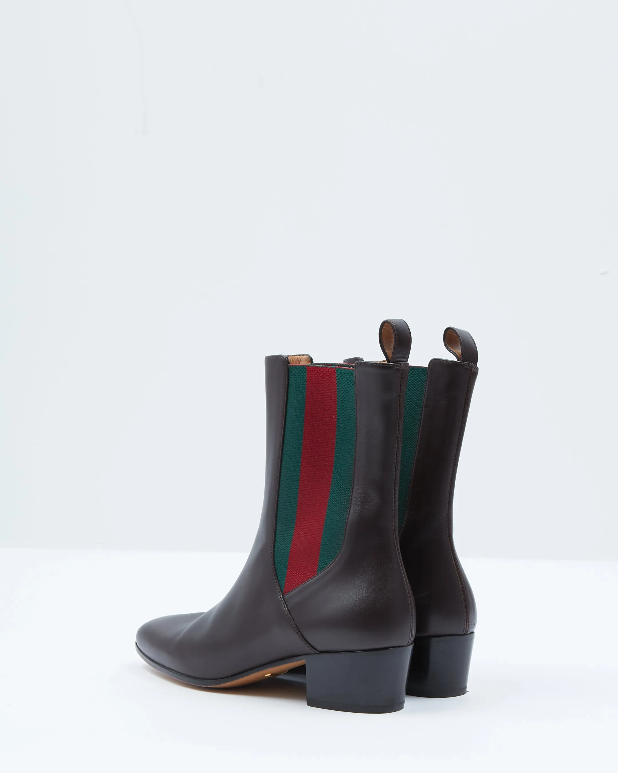 Gucci Brown Leather Web Accent Chelsea Boots - 37