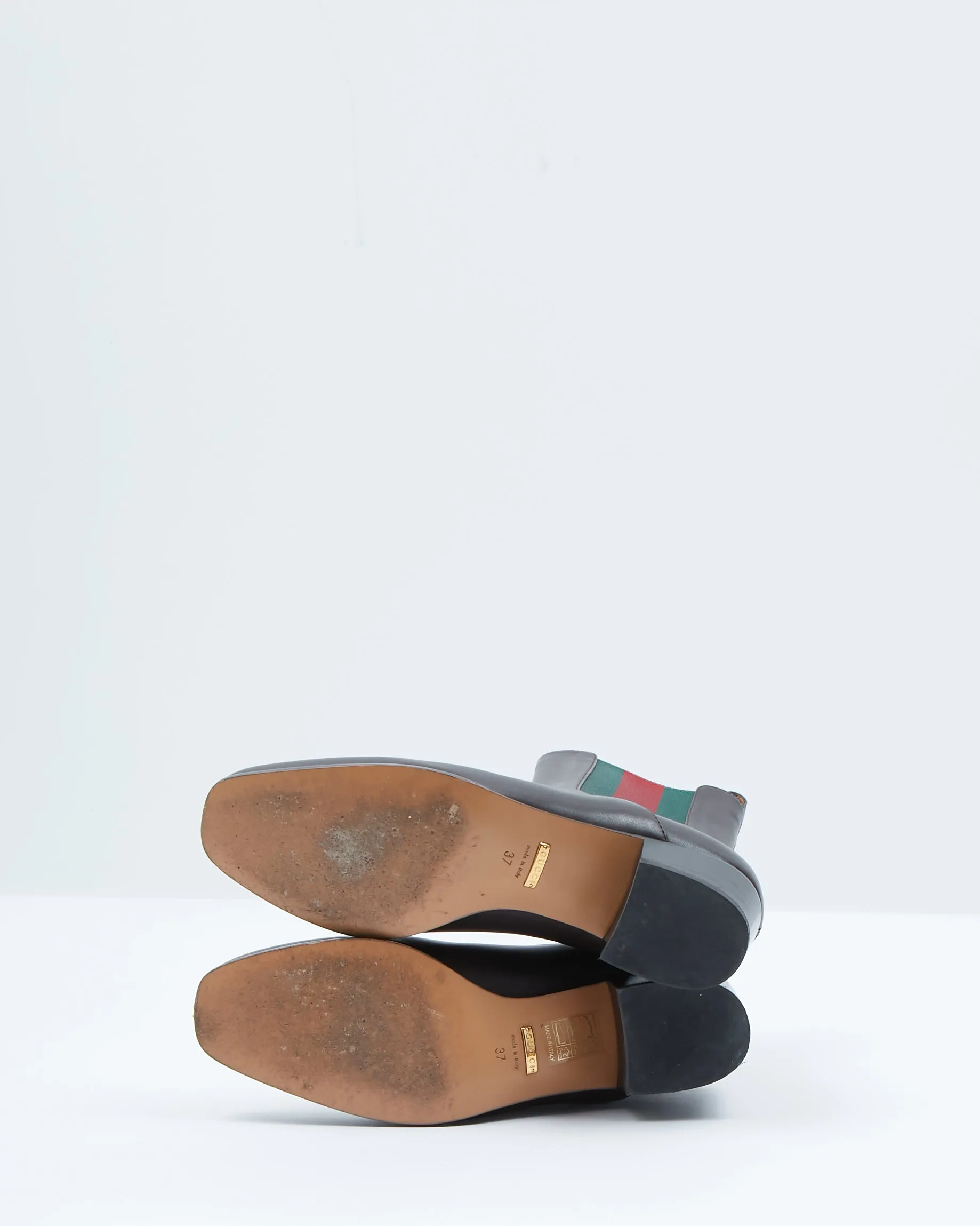 Gucci Brown Leather Web Accent Chelsea Boots - 37