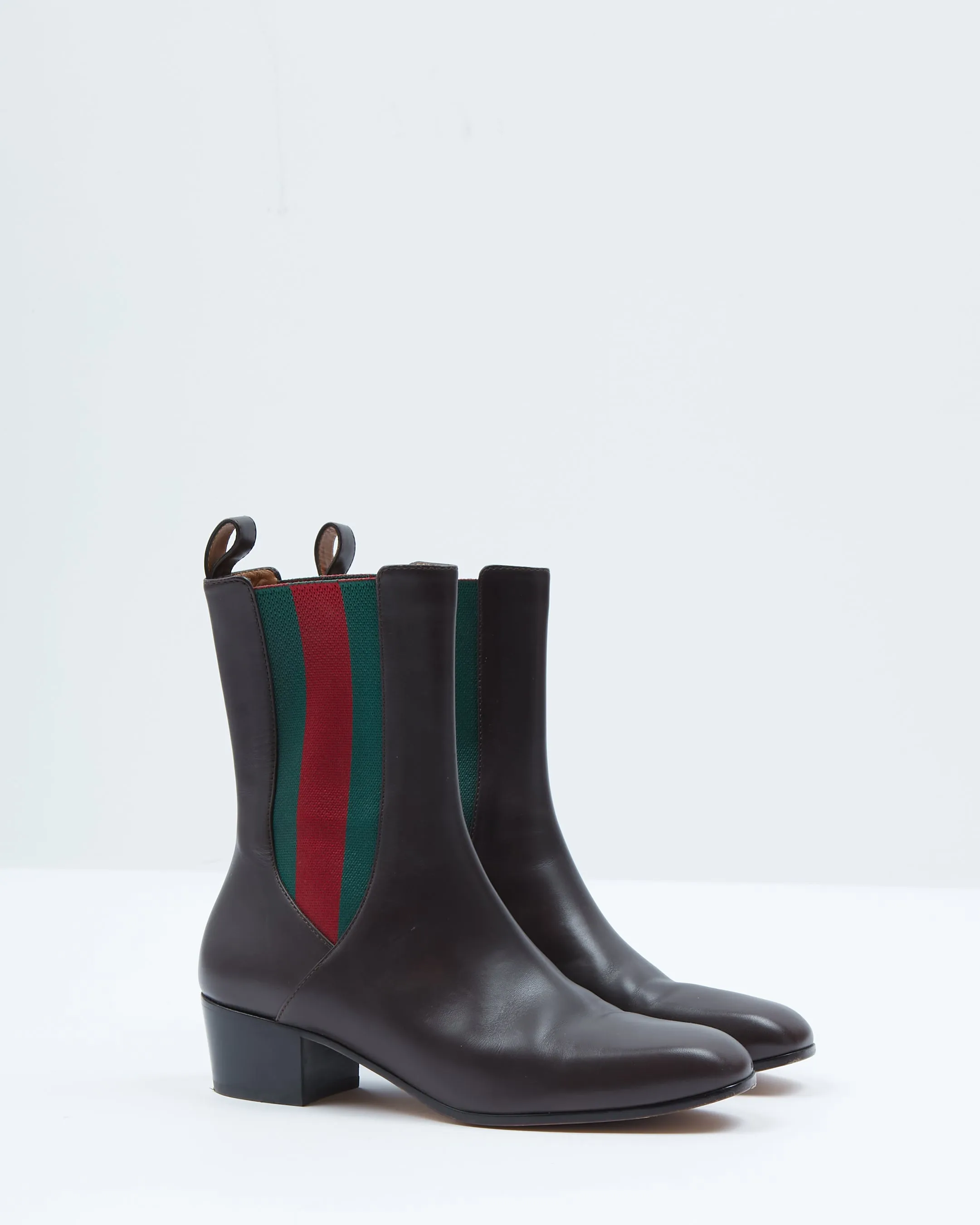 Gucci Brown Leather Web Accent Chelsea Boots - 37