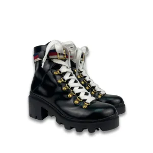Gucci Sylvie Web Combat Boots - Size 37.5